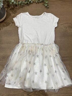 Tucker + Tate Girls White Tulle Silver Star Dress Size 4